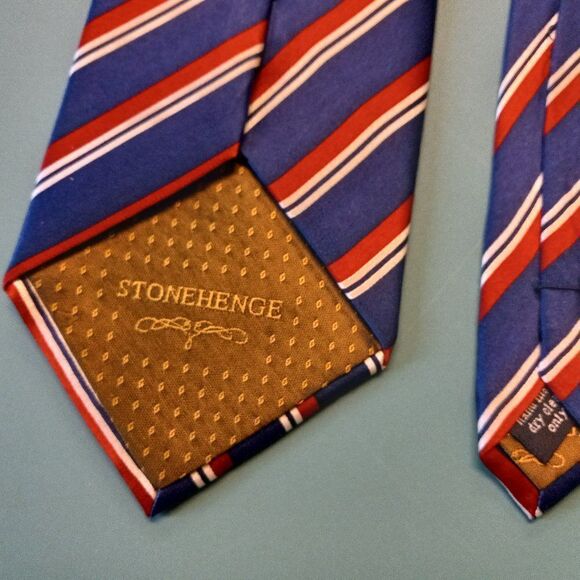 Stonehenge Silk Blue with red and white stripe Tie - Picture 4 of 7